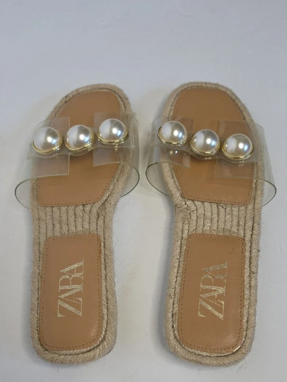 ZARA Clear Pearl-Embellished Slide Sandals in Beige - Picture 2 of 9